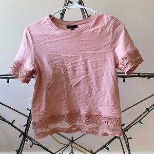 Topshop Crop Lace Trim Top